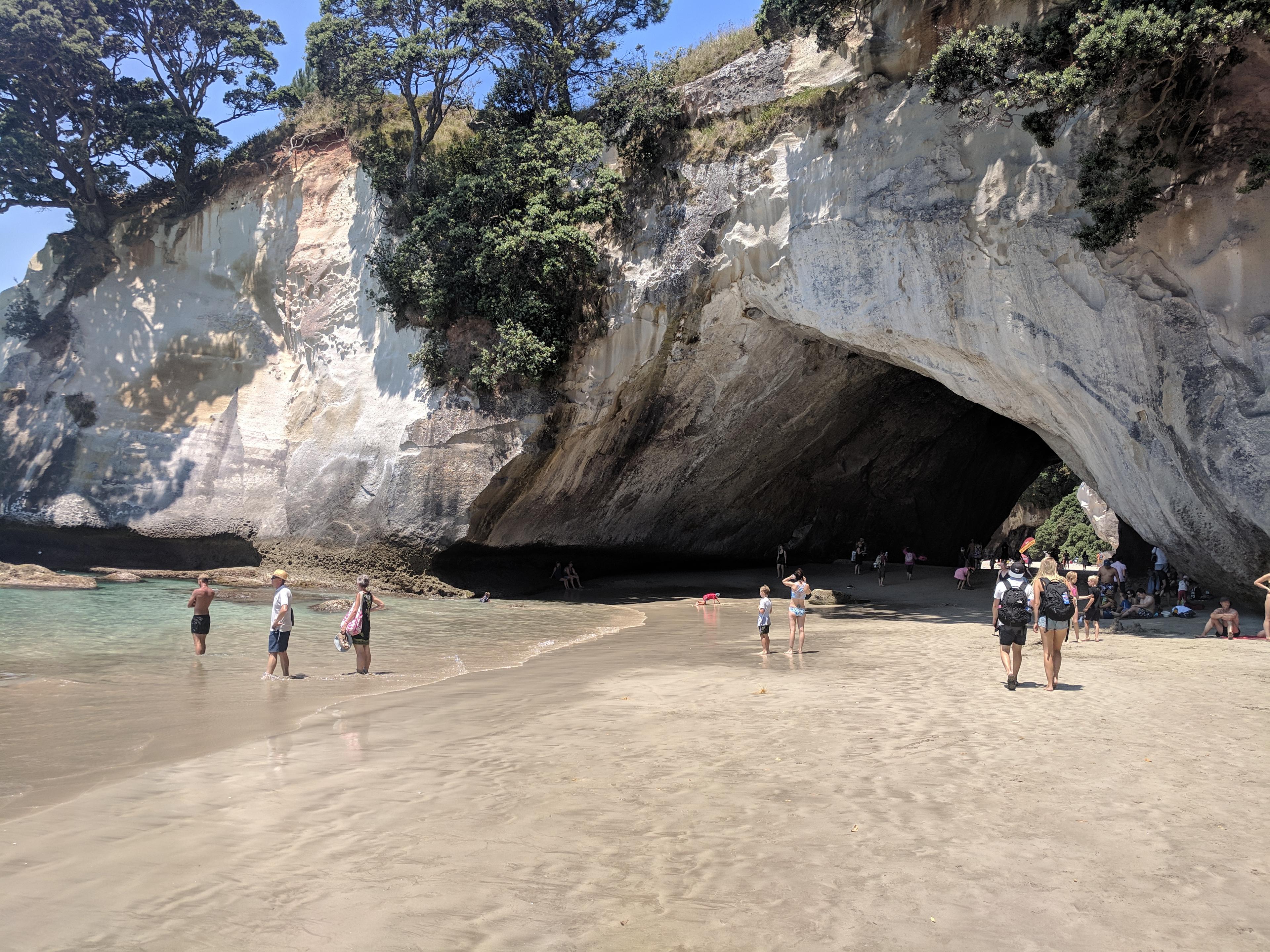 People gathered at Cathedral Cove