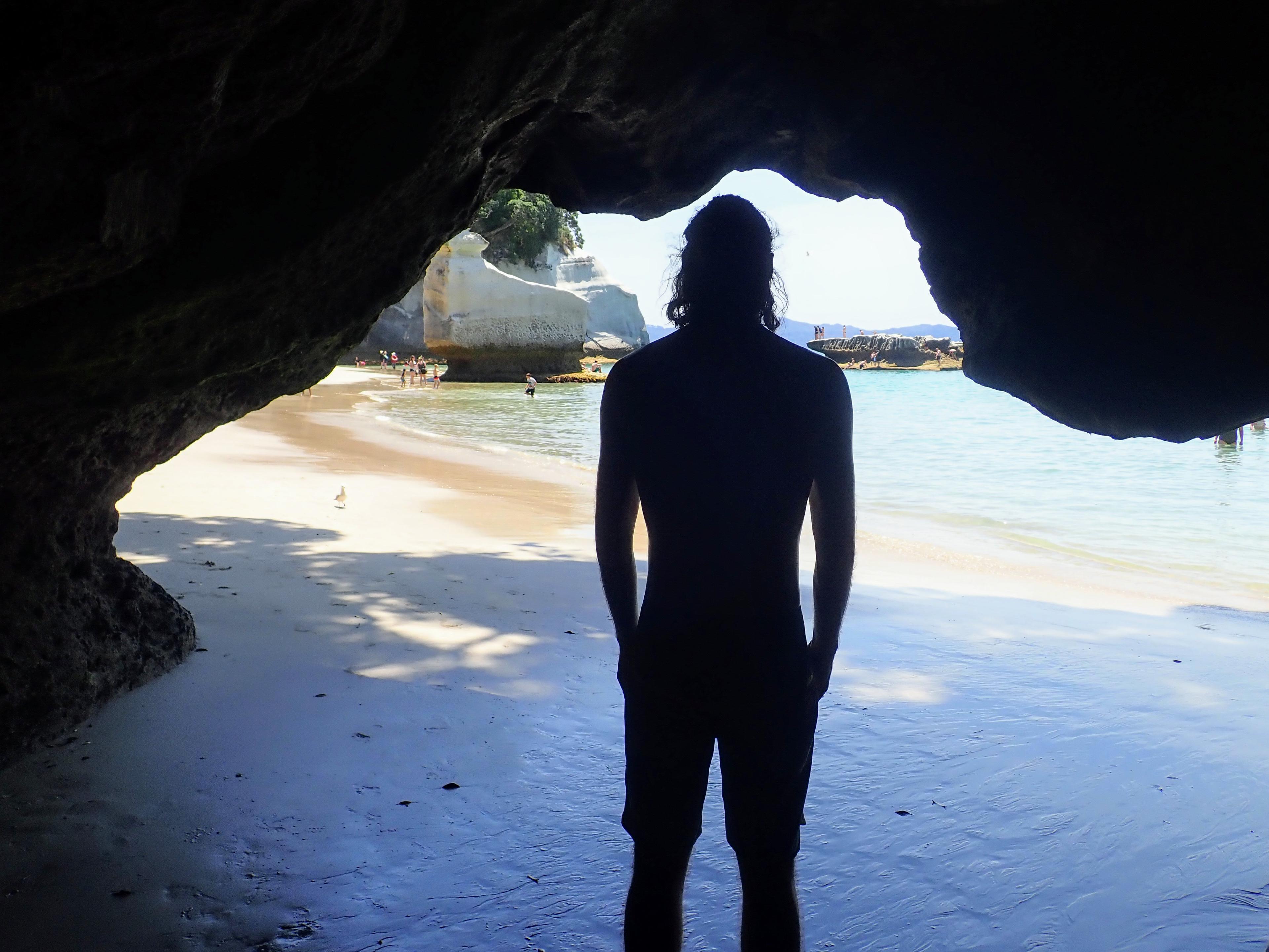 Gerrod's silhouette near Cathedral Cove