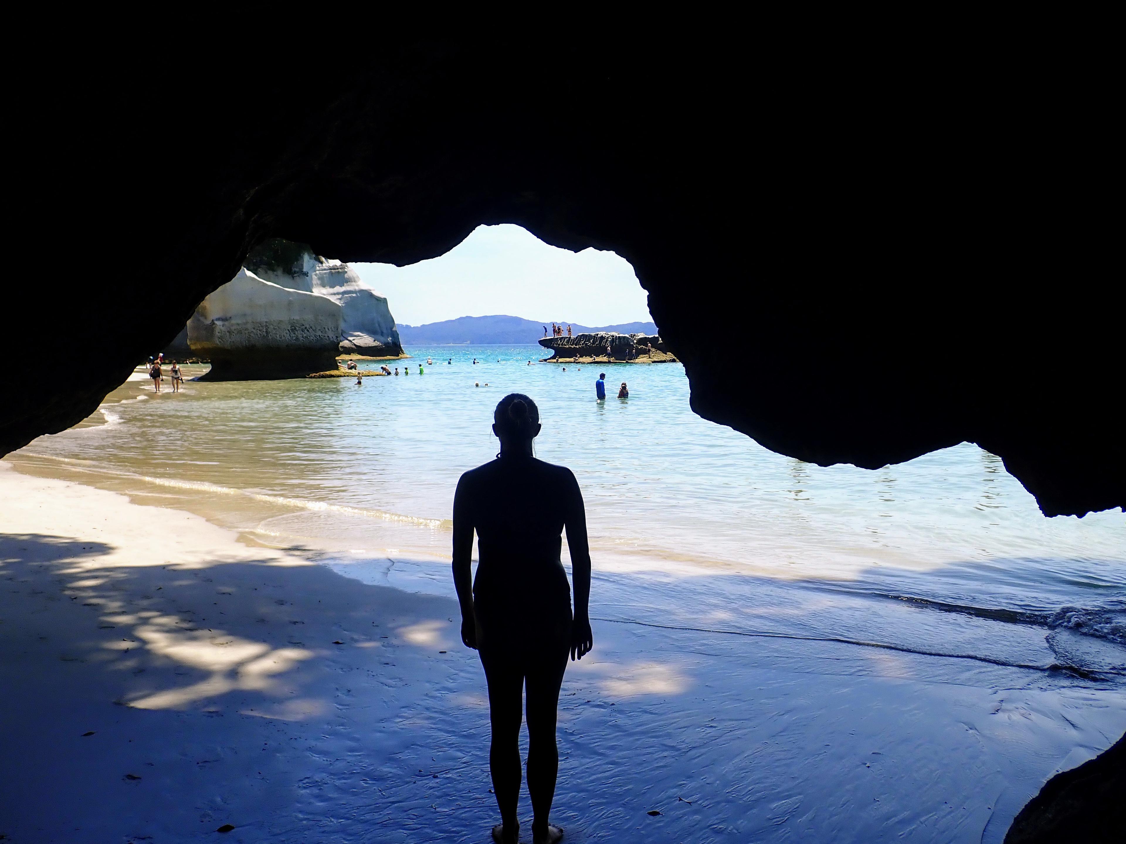 Lauren's silhouette near Cathedral Cove