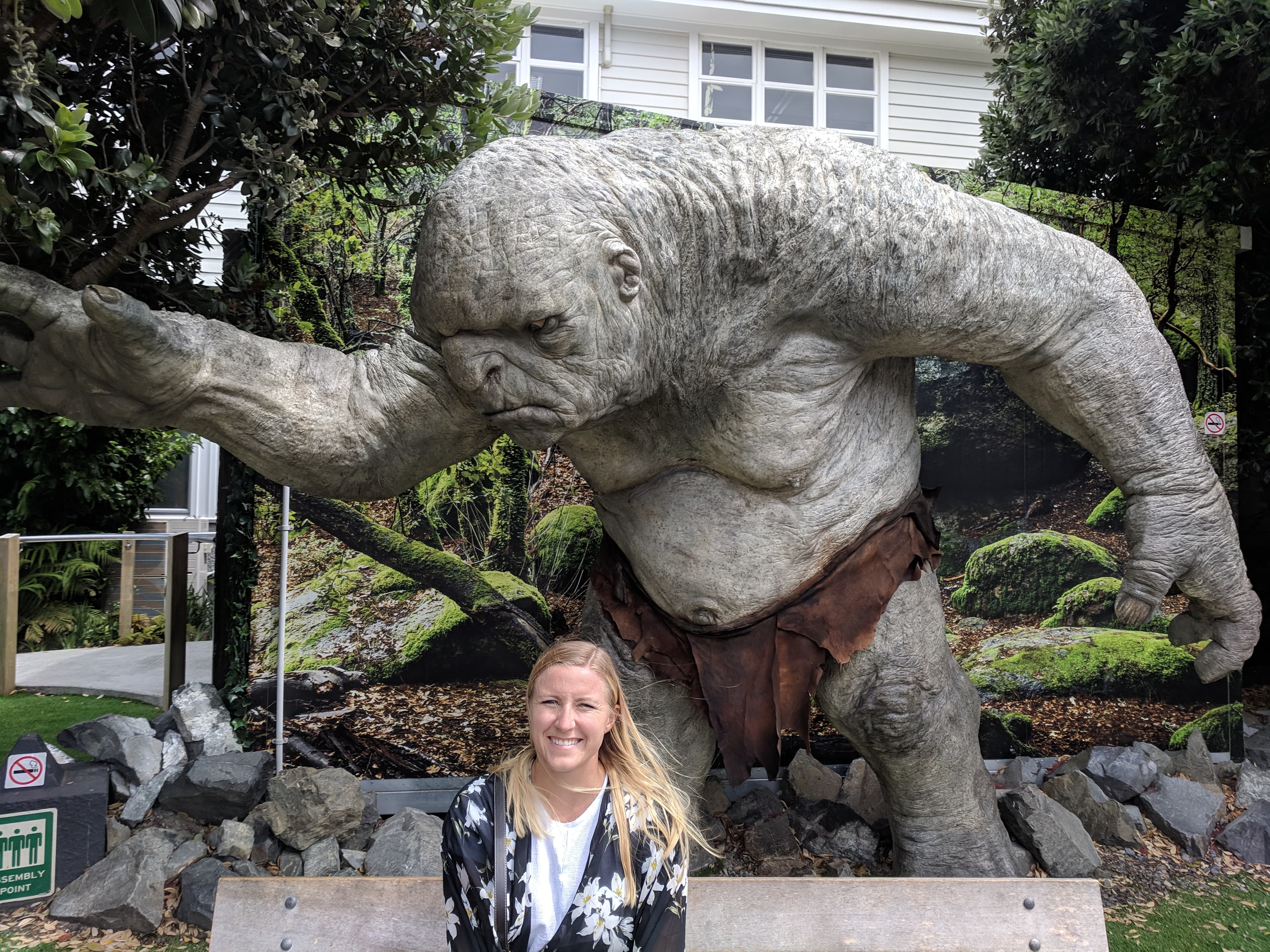 Lauren being stared down by a troll at Weta Workshop