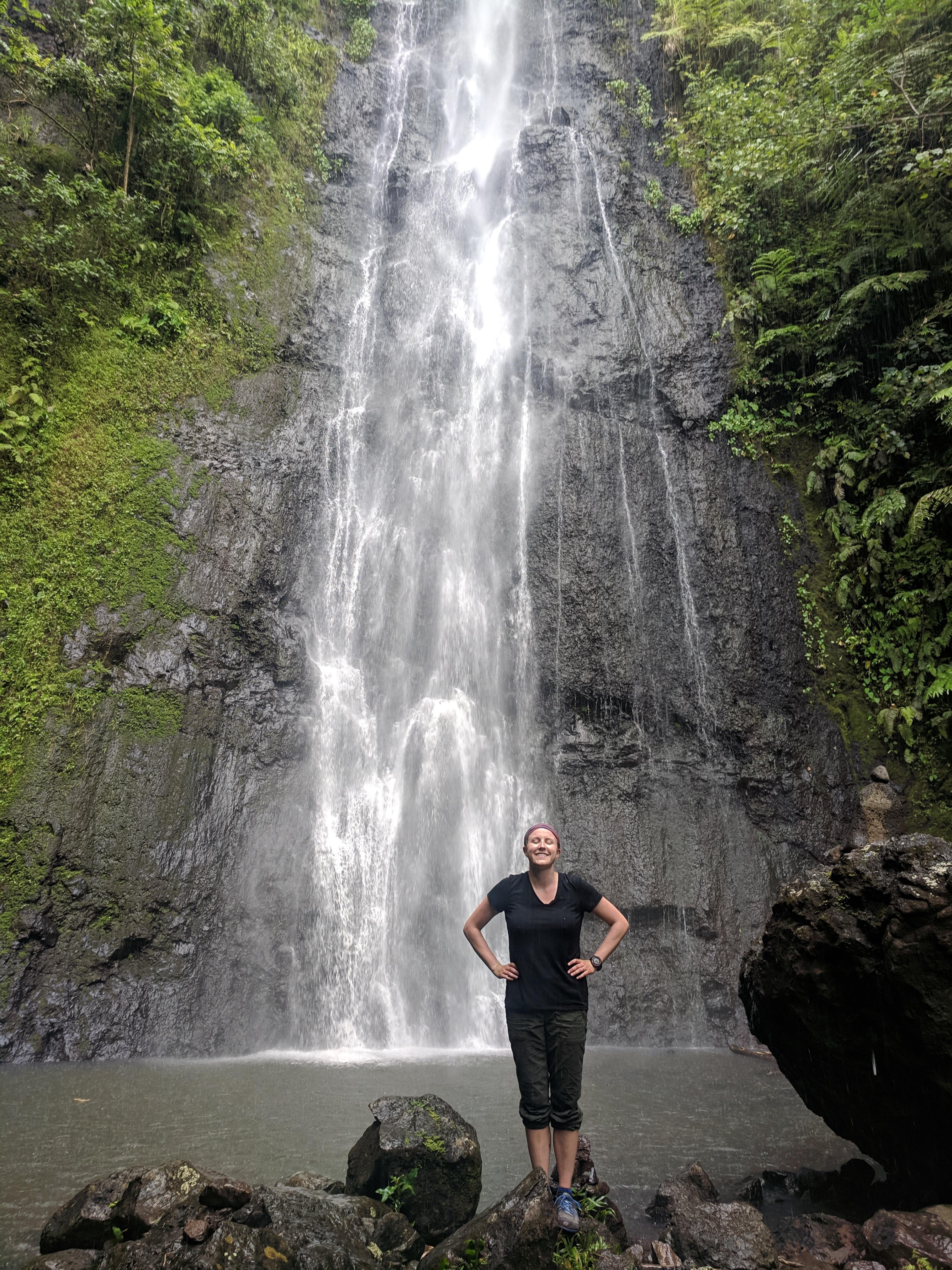 Lauren at 'Āfareaitu Waterfall