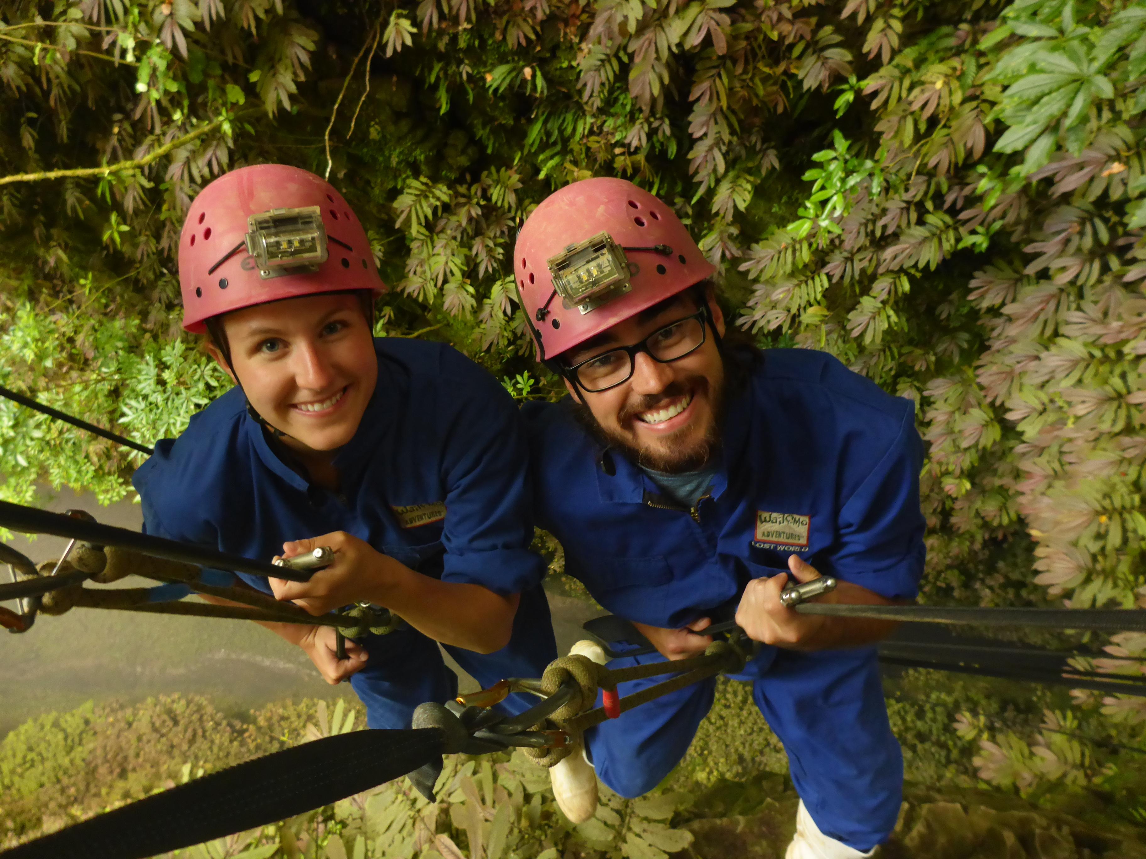 Lauren and Gerrod descending into Waitomo Caves