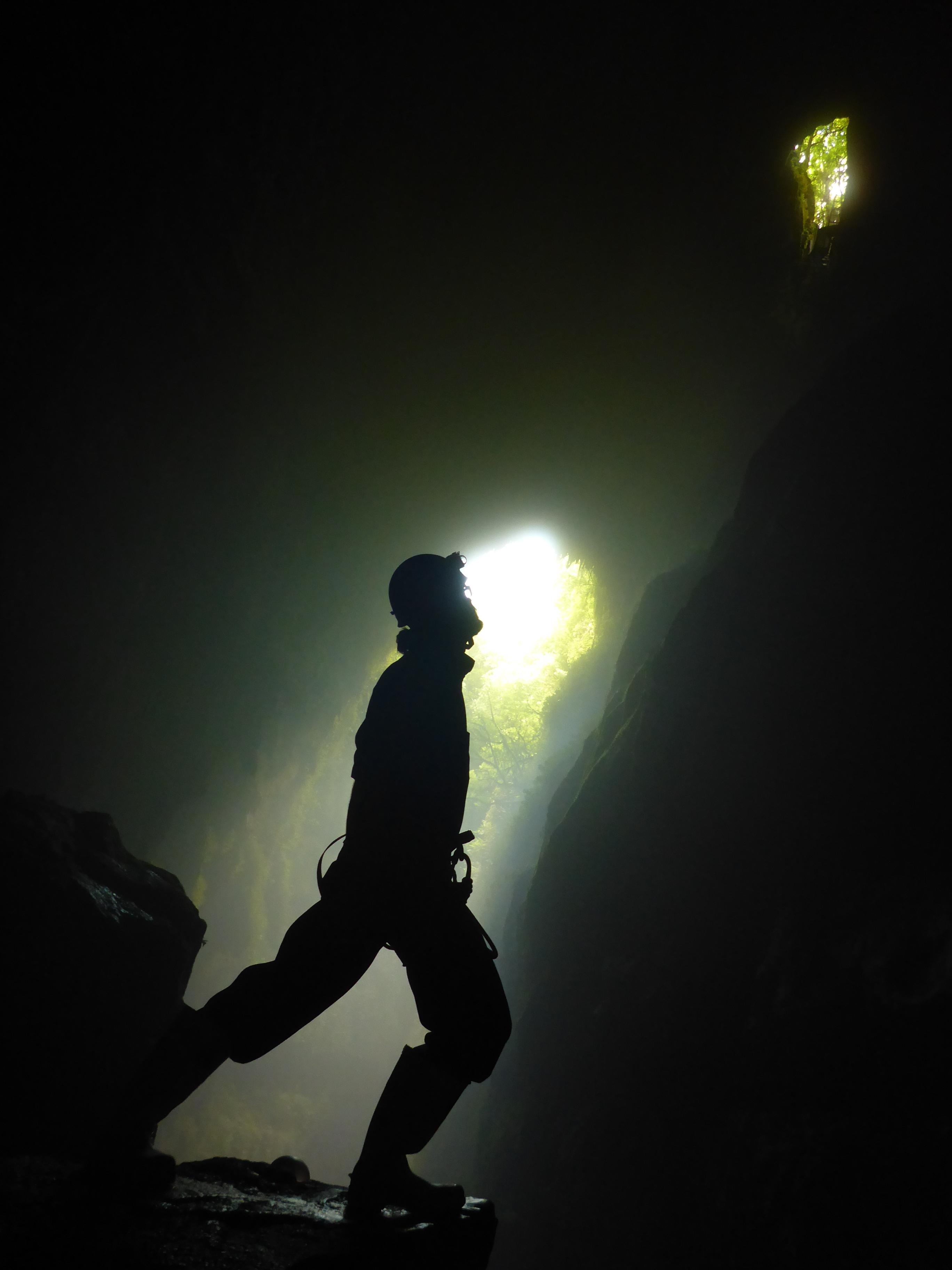 Gerrod's silhouette in the Waitomo Caves