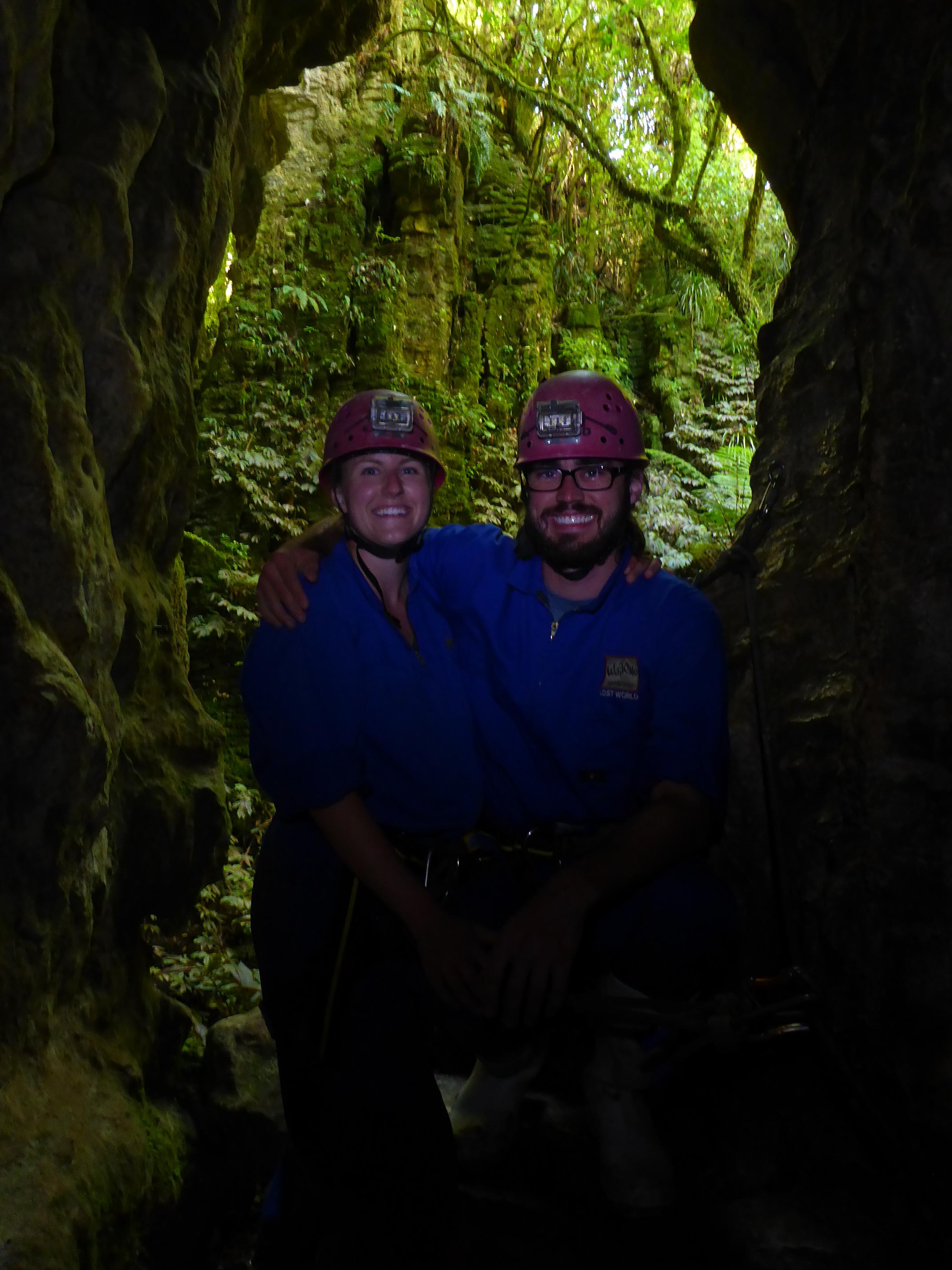 Lauren and Gerrod hanging in Waitomo Caves