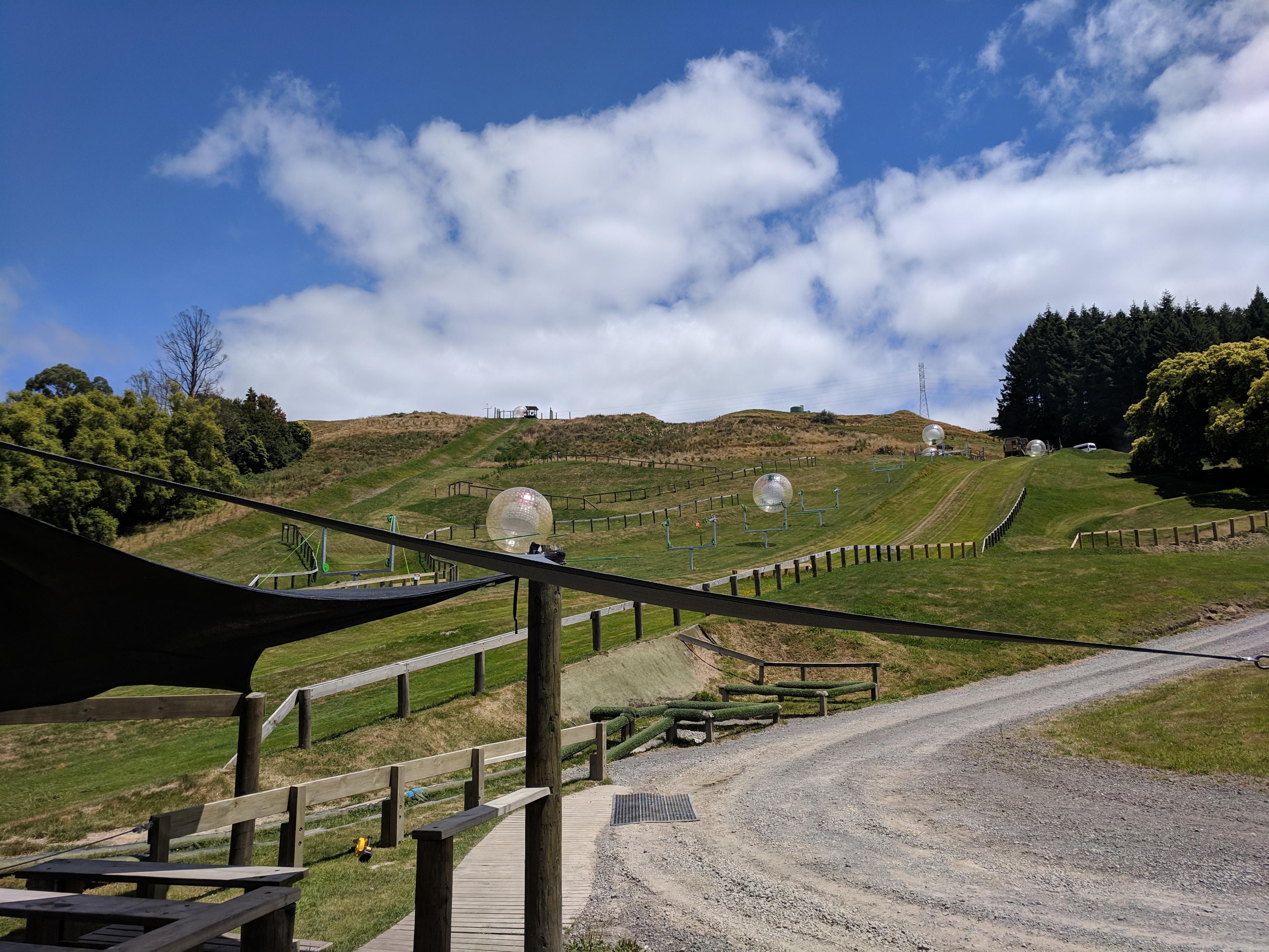 Watching the zorbs at OGO Rotorua Zorbing